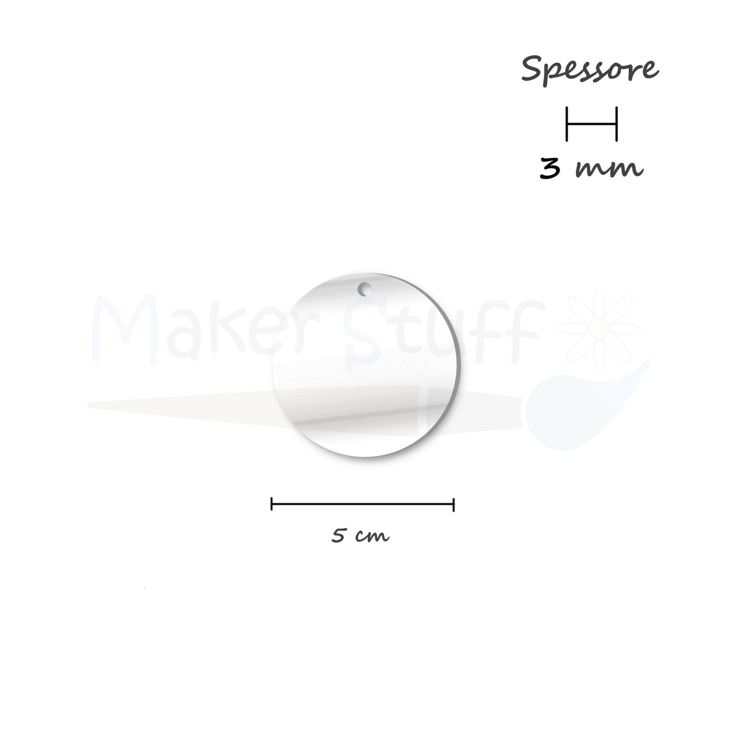 Portachiavi Acrilico tondo Argento Specchio 50mm