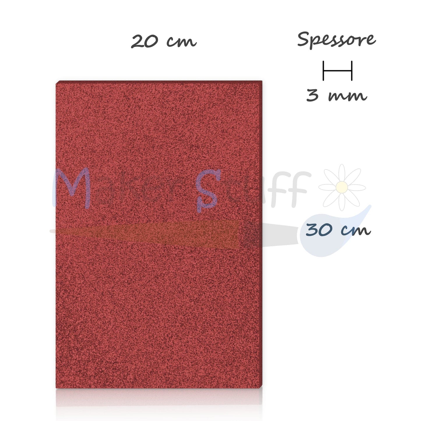 Acrilico Rosso Glitterato 3mm lastra 30x20 cm