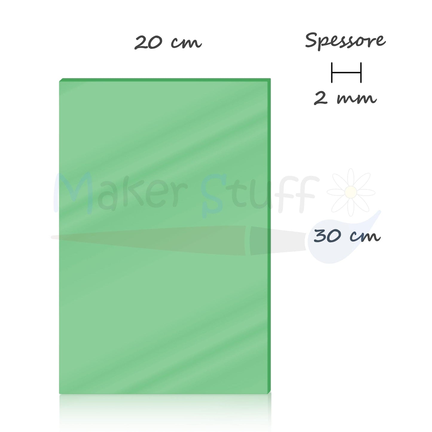 Acrilico Verde smeraldo specchio 2mm lastra 30x20 cm
