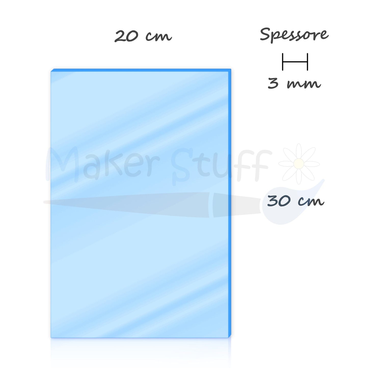 Acrilico azzurro specchio 3mm lastra 30x20 cm