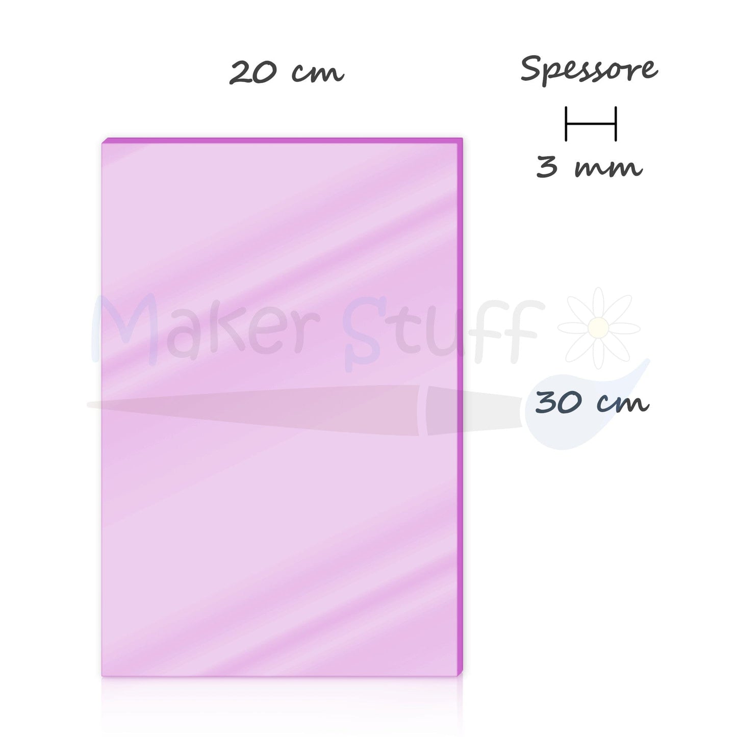 Acrilico rosa specchio 3mm lastra 30x20 cm