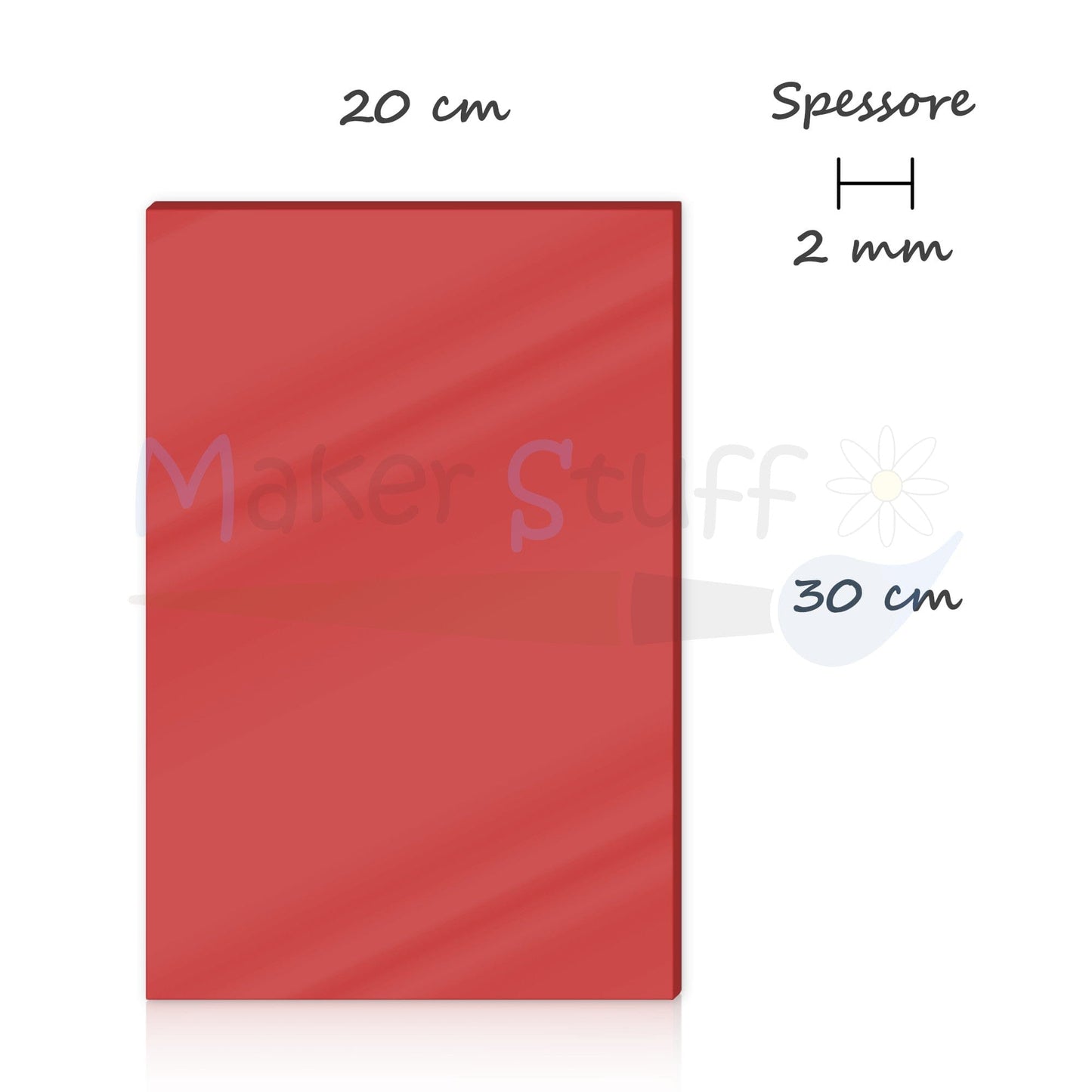 Acrilico rosso specchio 2mm lastra 30x20 cm